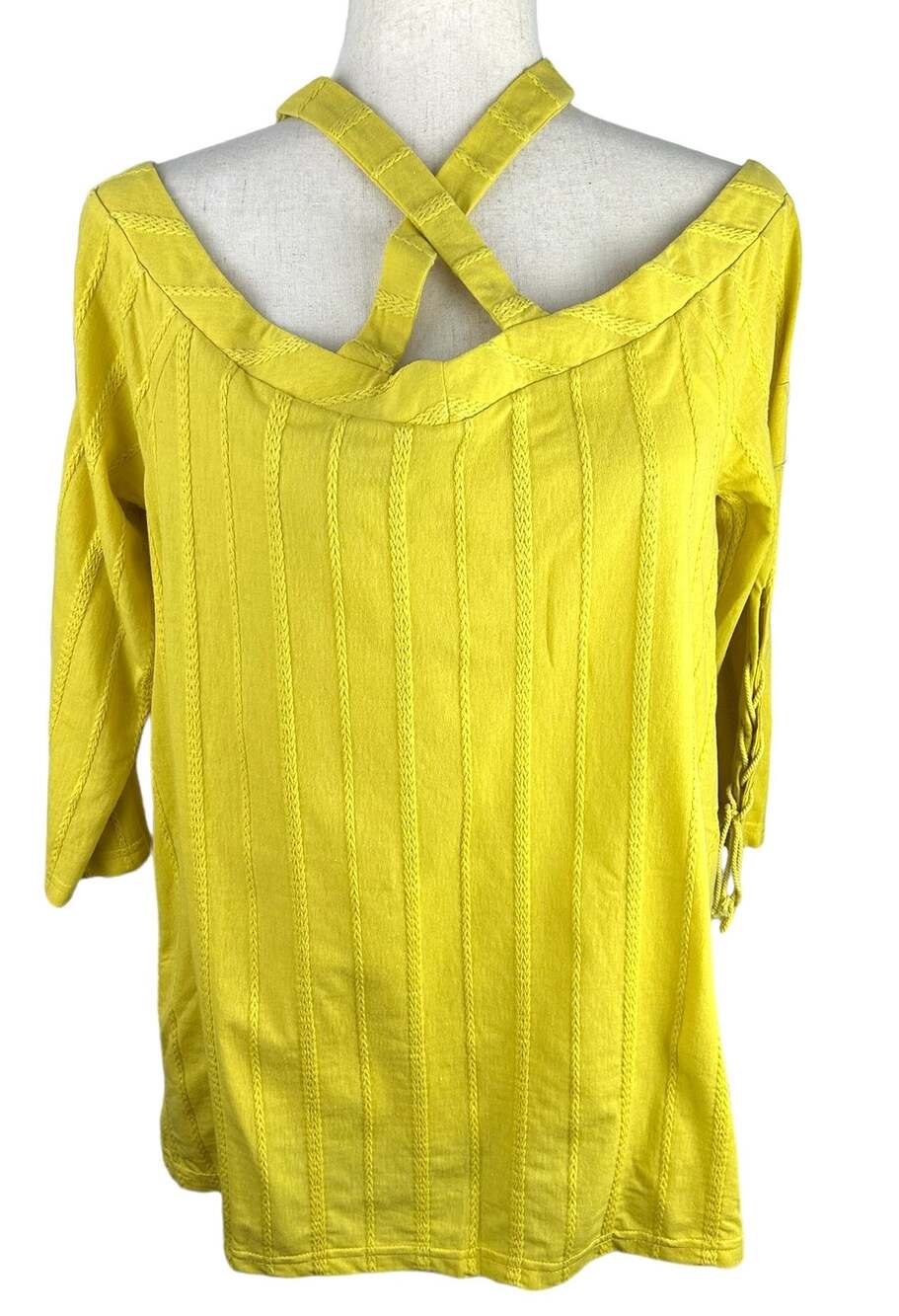 NEW Doe & Rae Bright Yellow Cold Shoulder Strappy Neck Top Size M